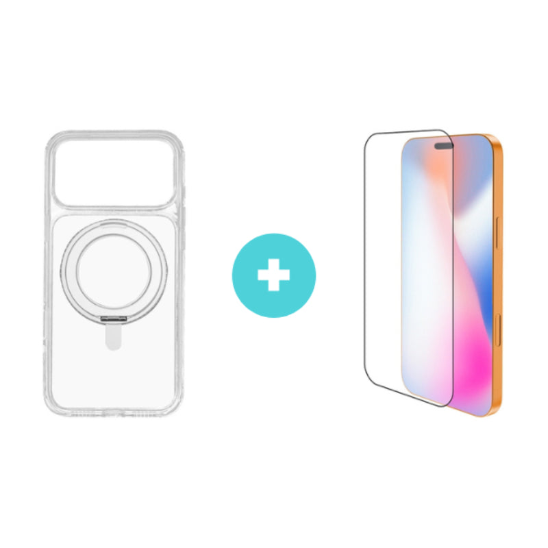 inno3C 全覆蓋玻璃螢幕保護貼 + 360°旋轉磁環支架保護殼套裝 iPhone 17系列