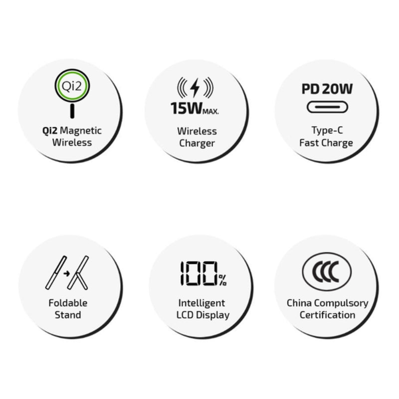 inno3C Qi2 超薄磁吸無線充 5 合 1 移動電源 3C 認證 5000mAh M0U (Black)