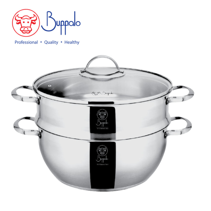 牛頭牌PRO COOK不銹鋼加厚底28X12CM/6L萬用鍋配蒸籠連玻璃蓋(34328S)