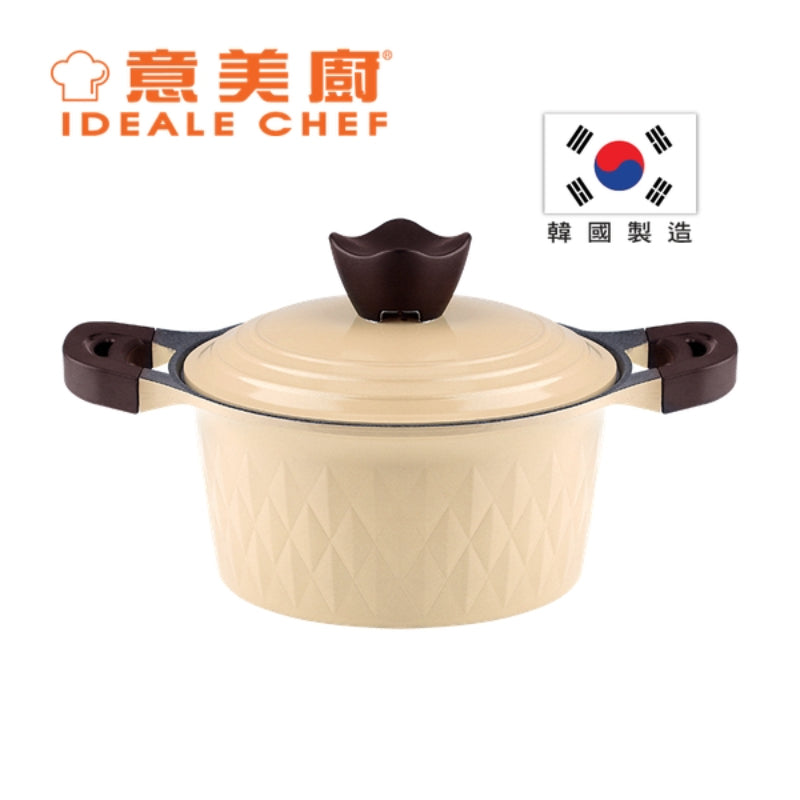 意美廚韓國製CRYSTAL II 鋼化鑄鋁鈦塗層 20X9.7CM/2.7L雙耳煲連鑄鋁蓋- 米黃色 (IC17620S)