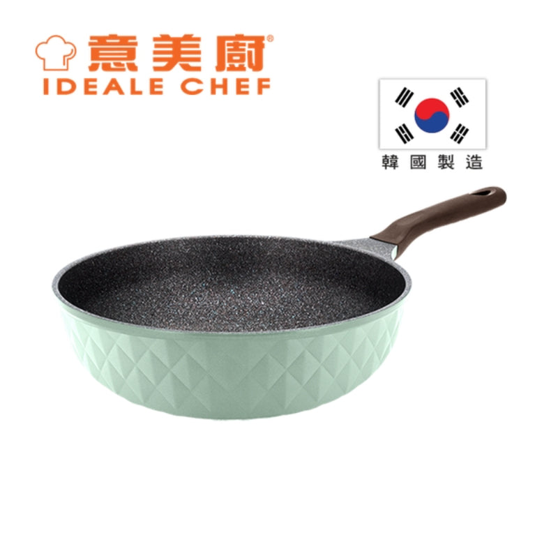 意美廚韓國製CRYSTAL II 鋼化鑄鋁鈦塗層 30X9.9CM單柄炒鍋- 綠色 (IC17630W)