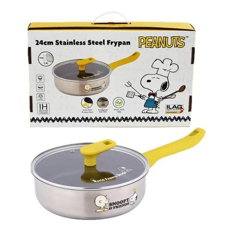PEANUTS - 正版授權不鏽鋼24cm平底鍋連玻璃蓋 (只限送貨)