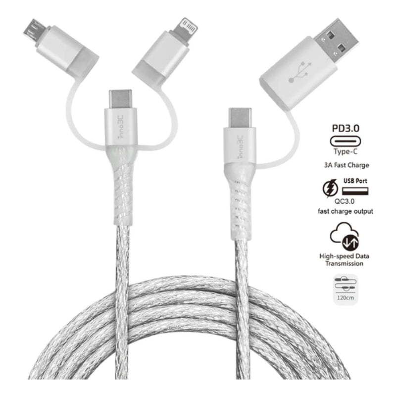 inno3C 五合一 Lightning/Type-C/Micro to USB/Type-C 透明快速充電線 i-5CS-12