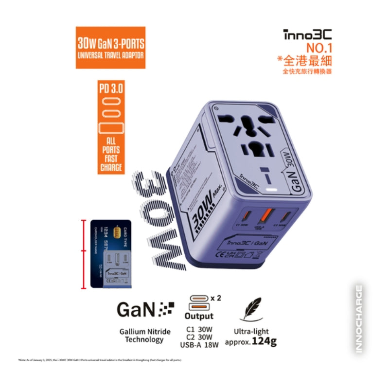 inno3C 30W GaN 3輸出旅行轉換插頭