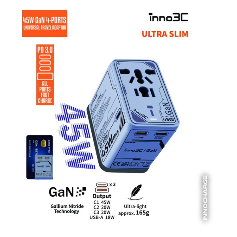 inno3C 45W GaN 4輸出旅行轉換插頭