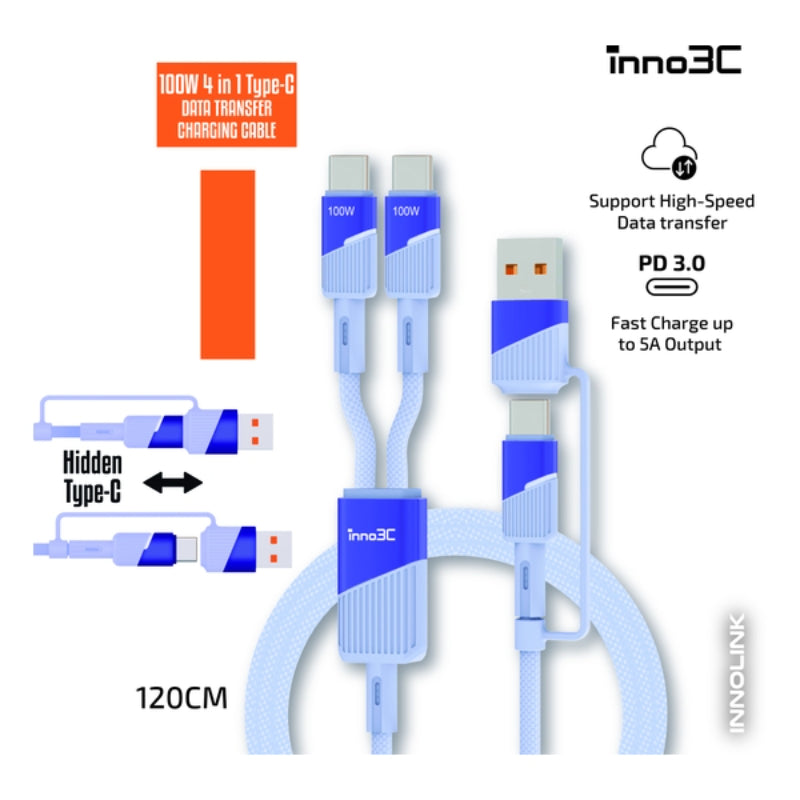 inno3C - 4合1 100W Type C 數據傳輸充電線 120cm (i-100C2-12)