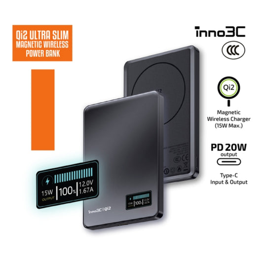 inno3C Qi2 鏡面超薄磁吸無線充移動電源 5000mAh 3C 認證 M0 OLED