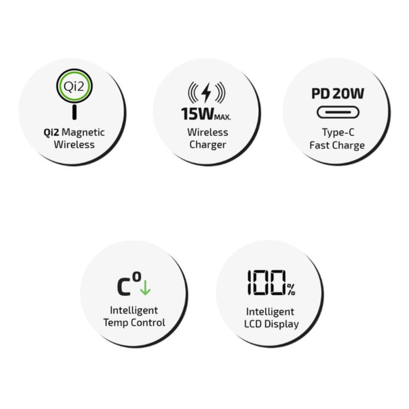 inno3C Qi2 鏡面超薄磁吸無線充移動電源 5000mAh 3C 認證 M0 OLED