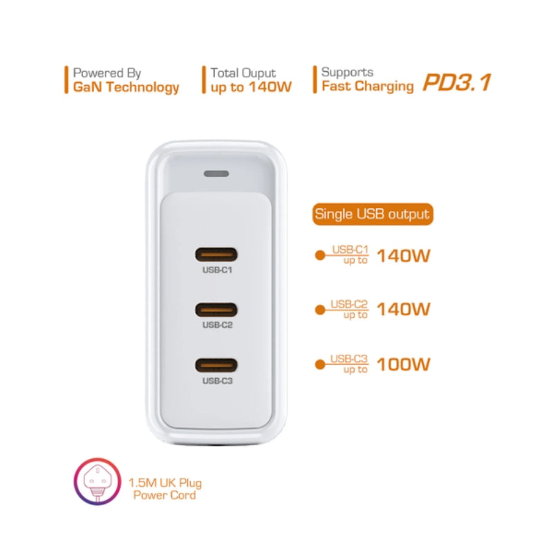 First Champion USB 桌上 氮化鎵(GaN) 快速充電器 140W 支援 USB-C PD3.1 , UPC140PD3C