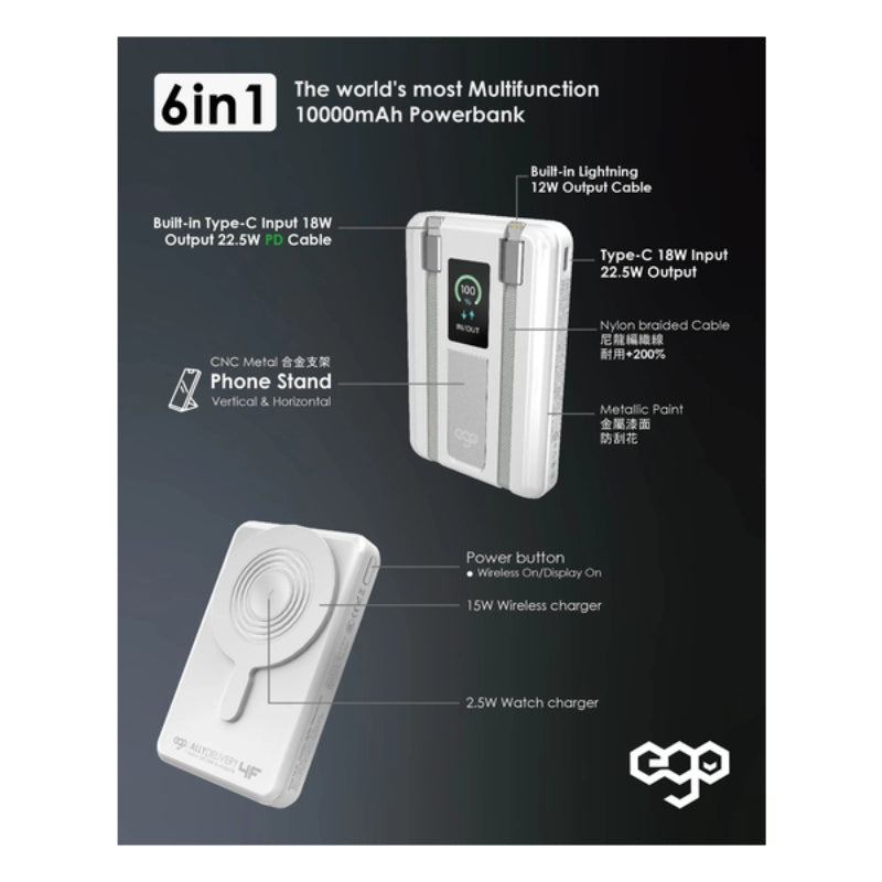 EGO - AllyDelivery 4F @3C追溯二維碼 Magsafe 10000mAh 6in1 移動電源 (KH99)
