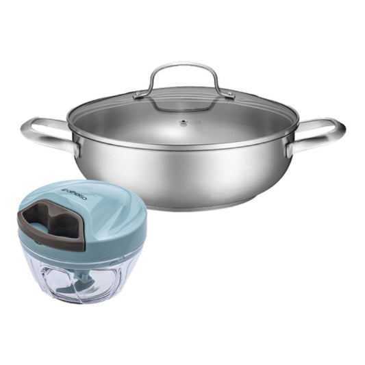 Othello 28cm不銹鋼淺燒鍋配玻璃蓋(雙耳) + Novelty系列小旋風料理器