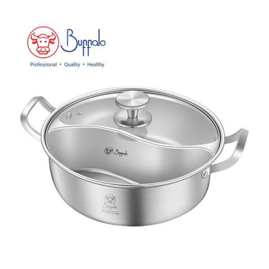牛頭牌PRO COOK不銹鋼一體成型30X9.5CM/5.0L鴛鴦鍋連玻璃蓋(20330C)