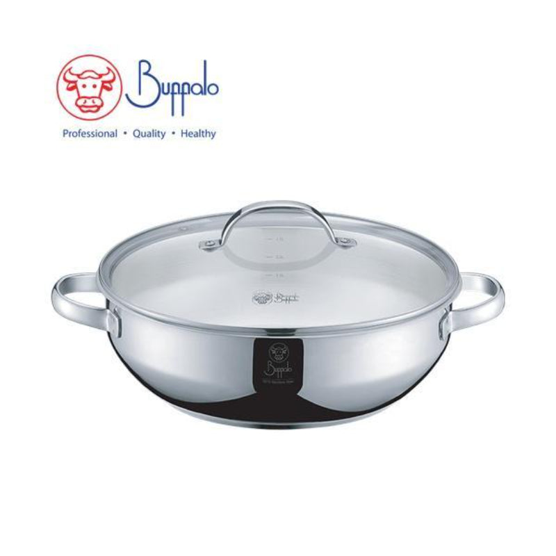 牛頭牌DOUBLE ASTUTE不銹鋼加厚底28X8.5CM/4.0L萬用鍋連玻璃蓋(383328A)