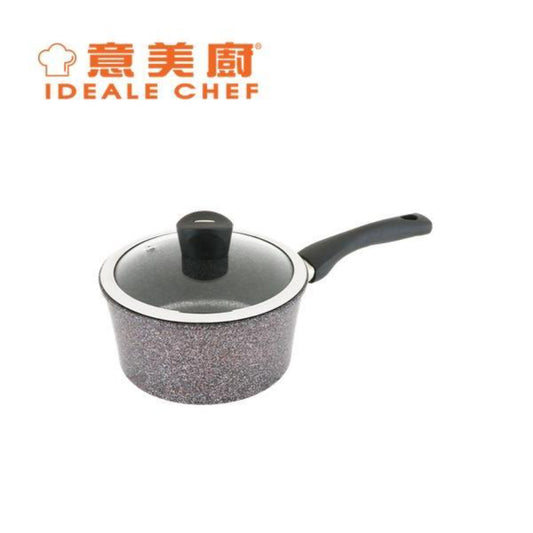 意美廚韓國製SELECTED鋼化鑄鋁大理石紋易潔18X8.5CM/1.8L單柄煲連玻璃蓋(IC14318P)