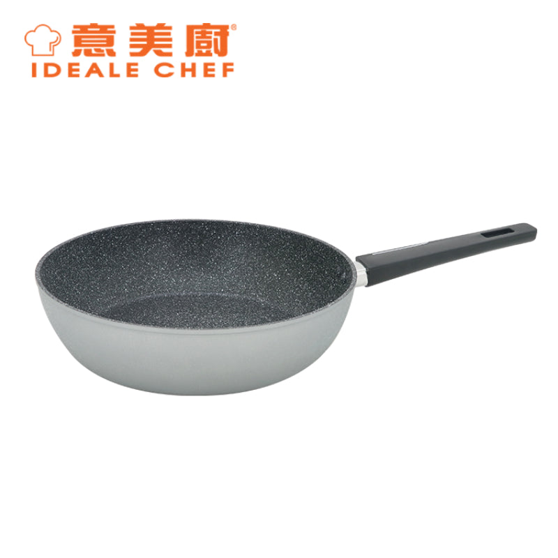 意美廚鍛造鑄鋁雲石紋易潔28X7.5CM單柄深煎鍋- 冰銀色(IC31328T)