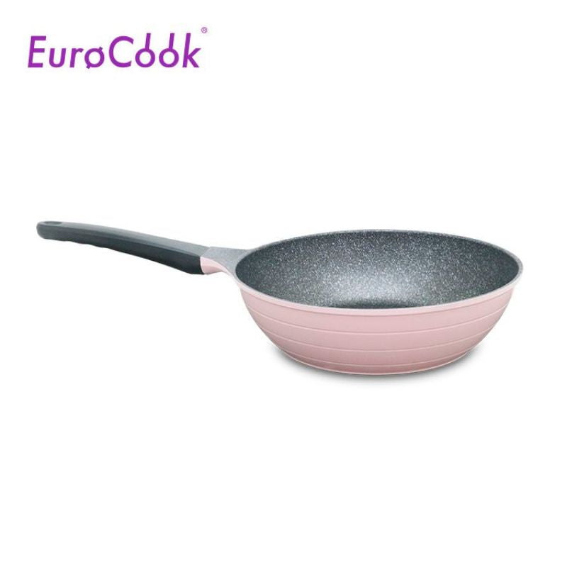 EURO COOK韓國製鋼化鑄鋁雲石紋易潔28X7.8CM單柄深煎鍋- 粉紅色