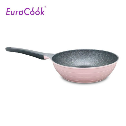 EURO COOK韓國製鋼化鑄鋁雲石紋易潔30X8.2CM單柄深煎鍋- 粉紅色