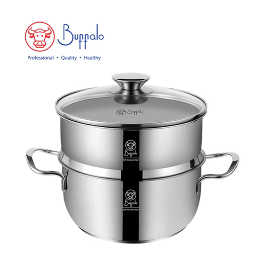 牛頭牌 PRO COOK II 304不銹鋼蒸籠套裝: 20X10CM/2.7L雙耳煲連玻璃蓋+ 20X9.5CM蒸籠
