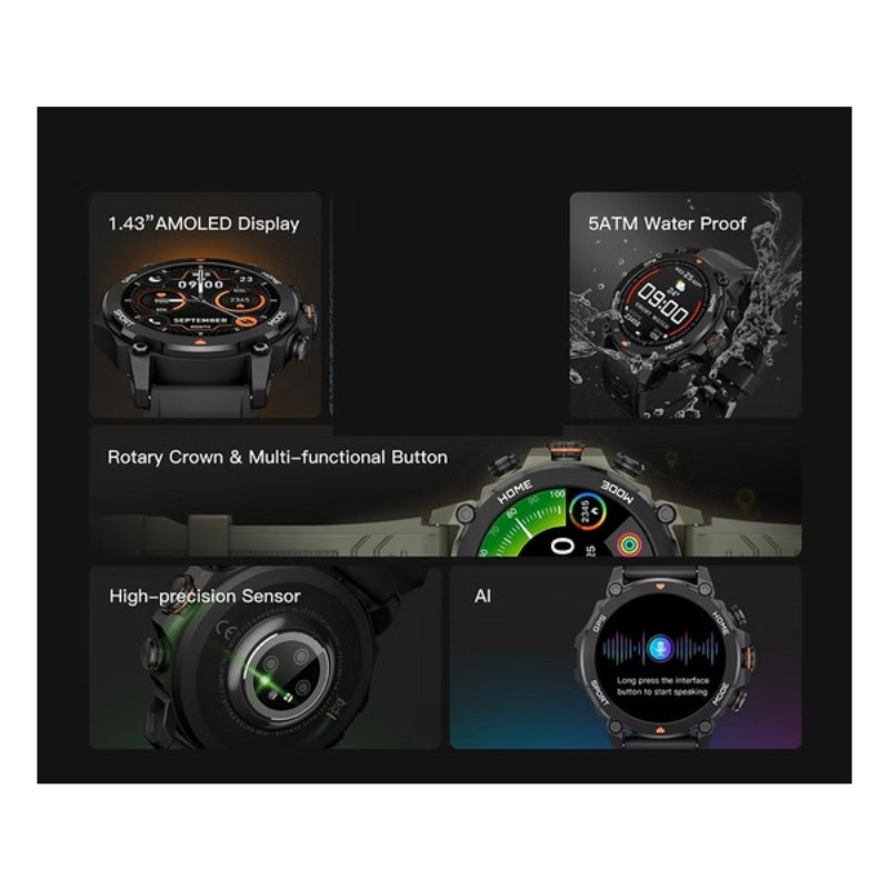 Aurafit Trek 1 G6 GPS 智能戶外全能手錶 黑
