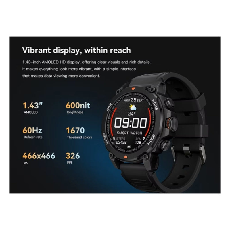 Aurafit Trek 1 G6 GPS 智能戶外全能手錶 黑