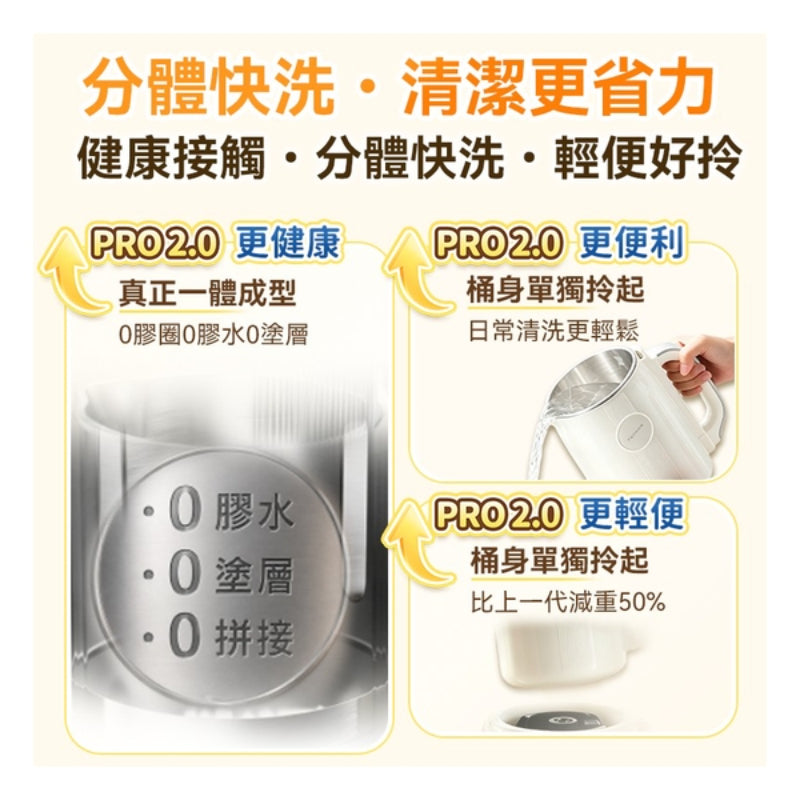 日本Yohome 分體快洗無塗層鋼杯免泡細膩全家料理破壁機 PRO
