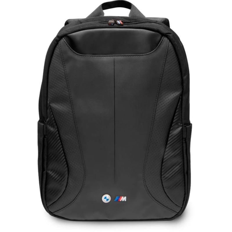 BMW - M - COMPUTER BACKPACK COMPACT - PU LEATHER CARBON EDGES AND PERFORATED STRIPES - BLACK - 15"