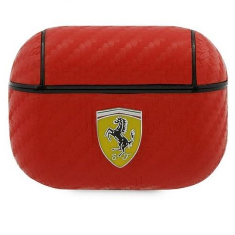 FERRARI - AIRPODS CASE COVER PC PU CARBON YELLOW SHIELD METAL LOGO - RED - AIRPODS PRO