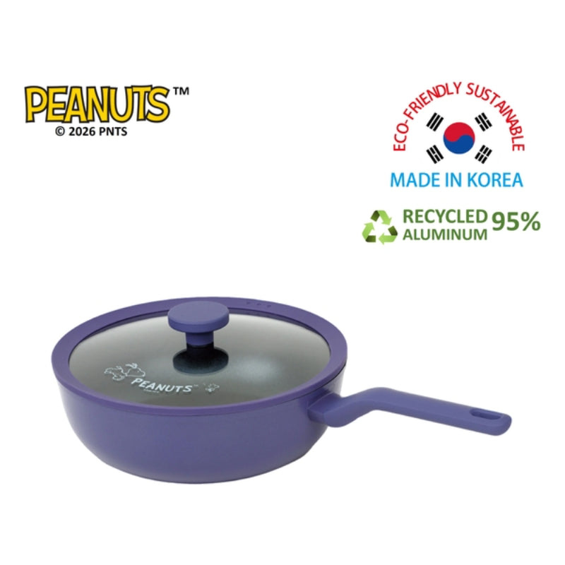 PEANUTS 正版授權 28cm 單柄不黏深炒鑊連強化玻璃蓋(韓國製造)(只限送貨)