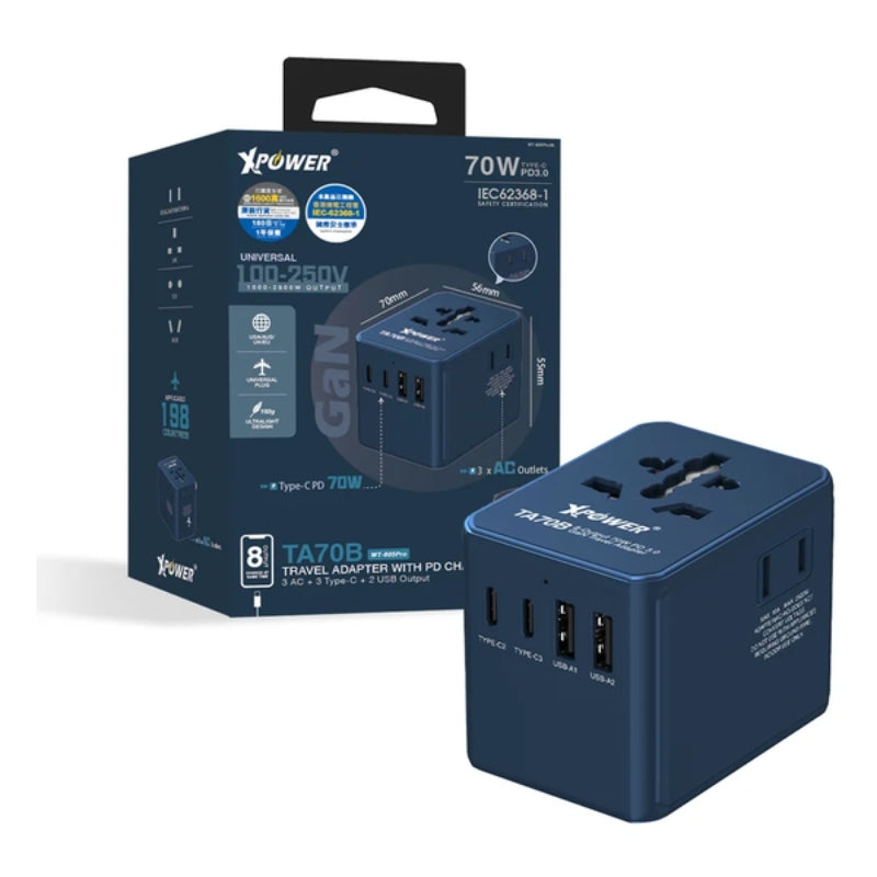 Xpower TA70B 8輸出 PD/PPS 70W Gan旅行充電器