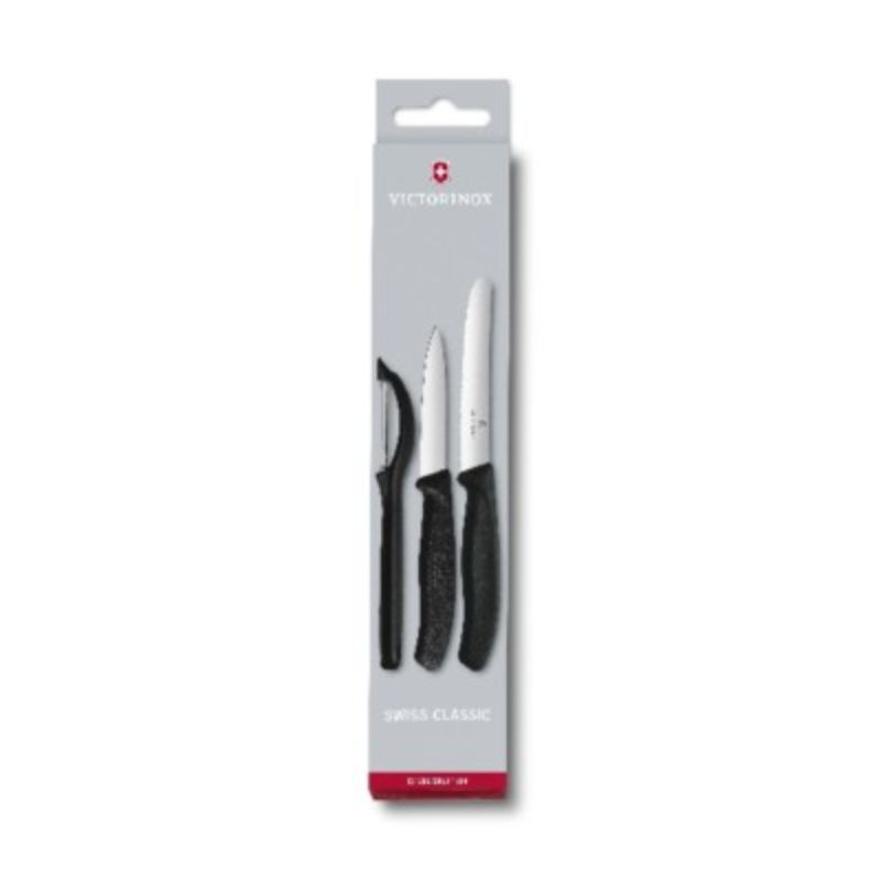 Victorinox - Swiss Classic, paring knife set with peeler, 3pcs, black